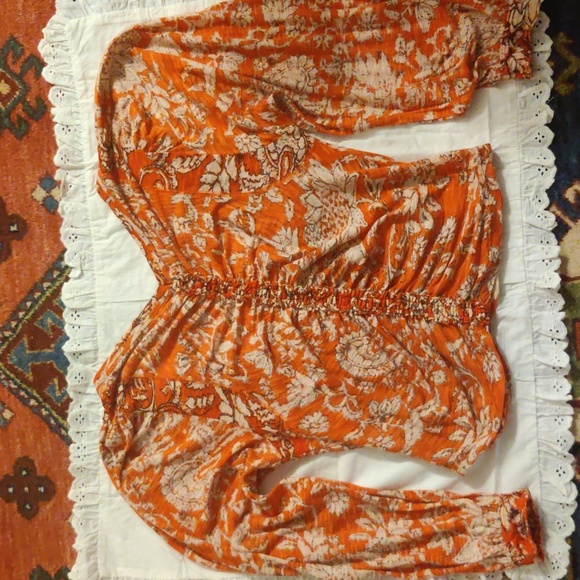 Free People top size S. Color orange/cream. Cotton/modal. Made in India. - Picture 2 of 10